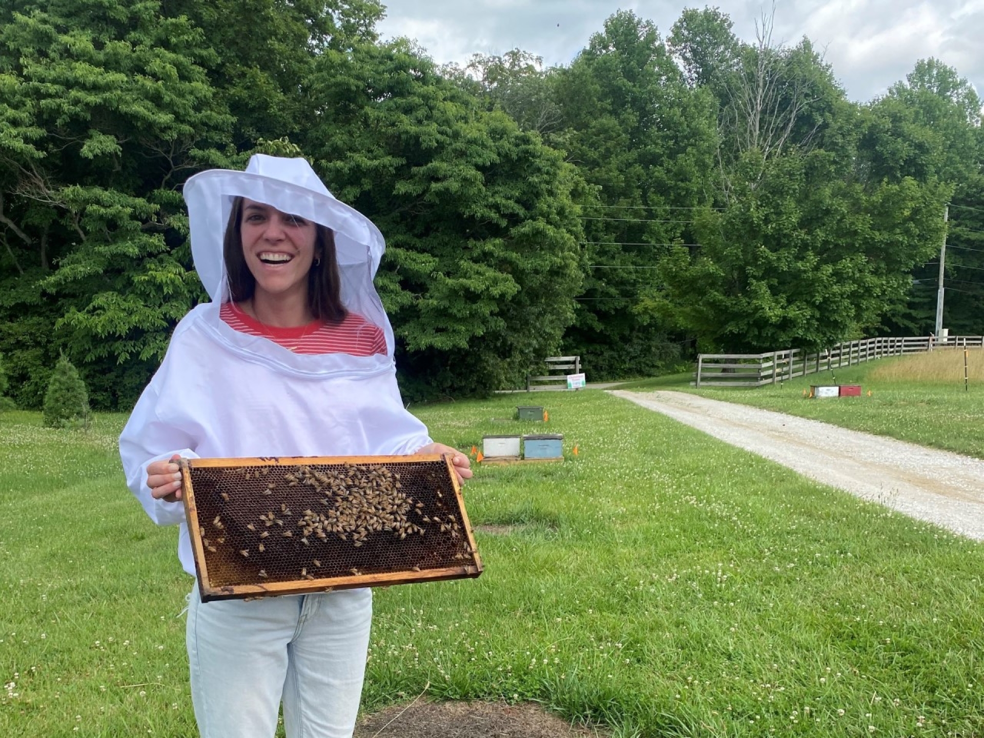 woman in beekeeper suit