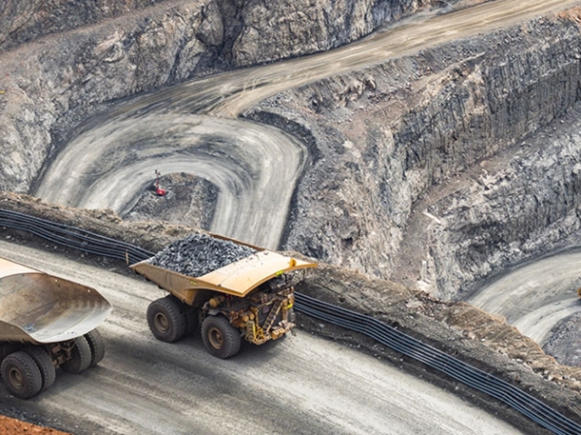 dump trucks at a mine