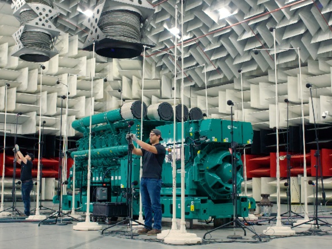 acoustical technology center professionals ready a cummins generator set for testing