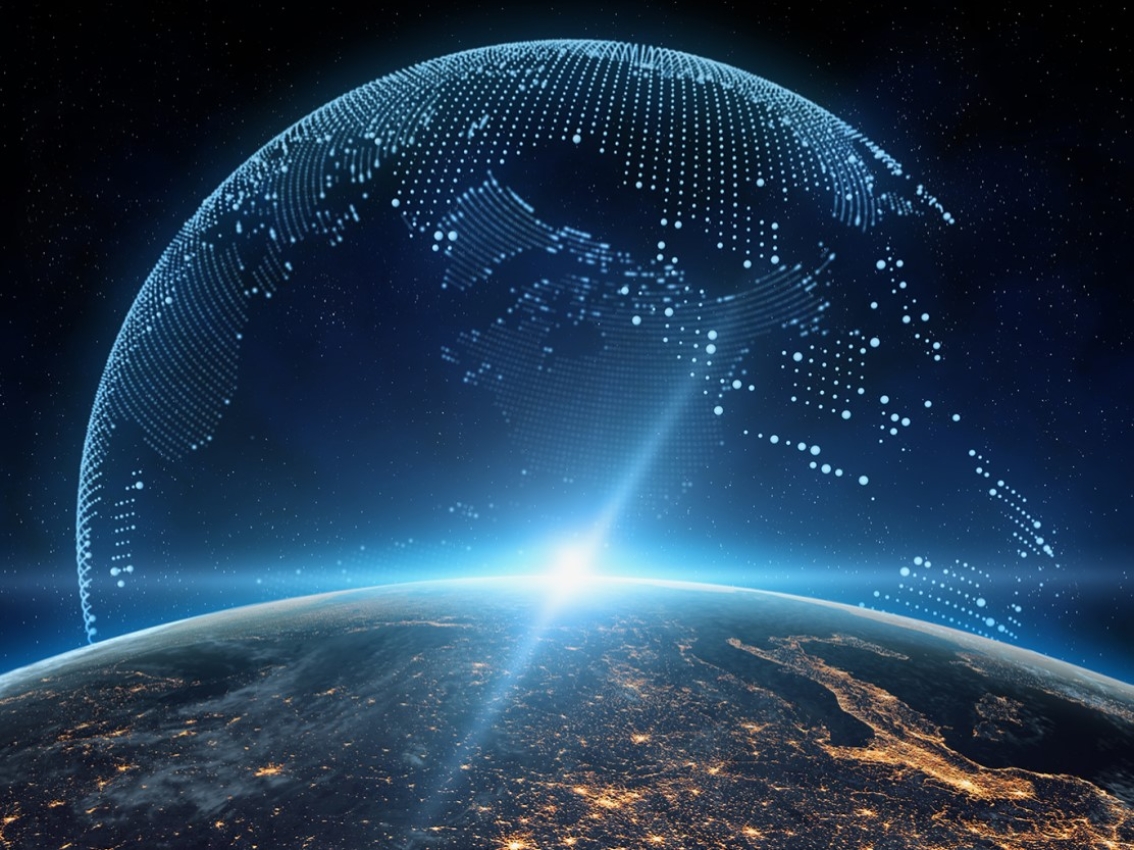 Digital world coming from the planet Earth