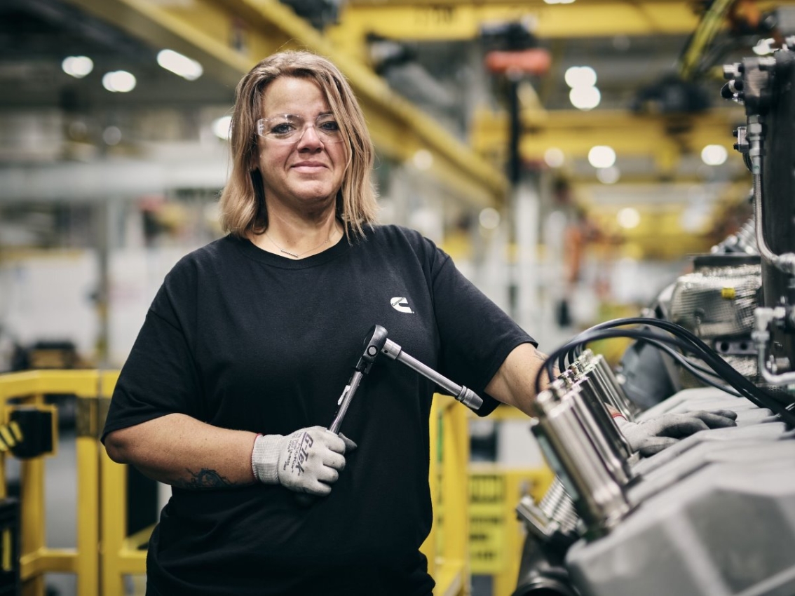 employee working at engine plant