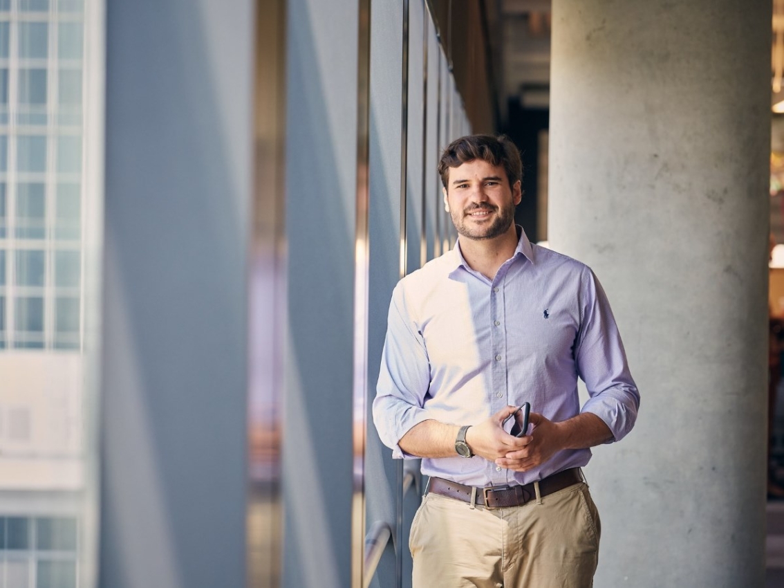 employee walking through office