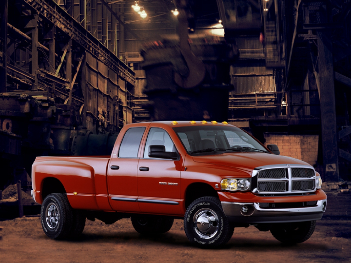Red pickup truck in a foundry