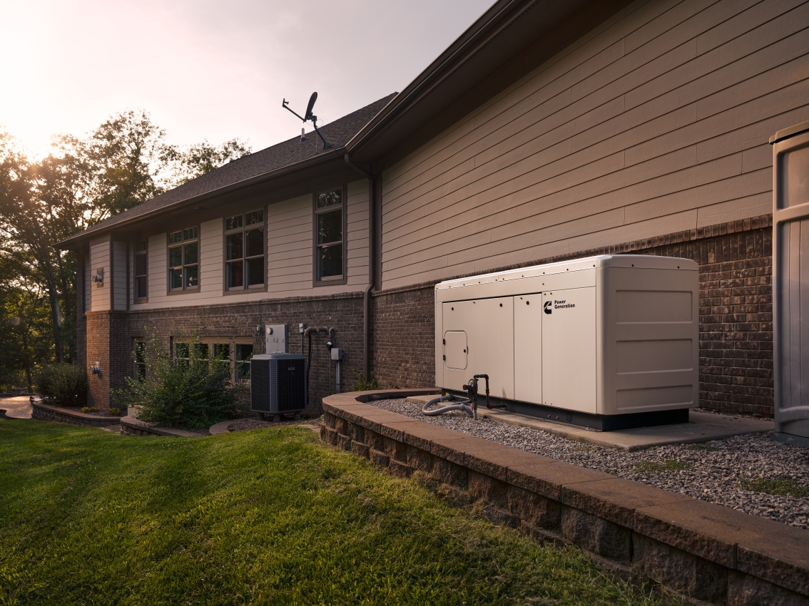 cummins whole home generator positioned on the backside of a residential home