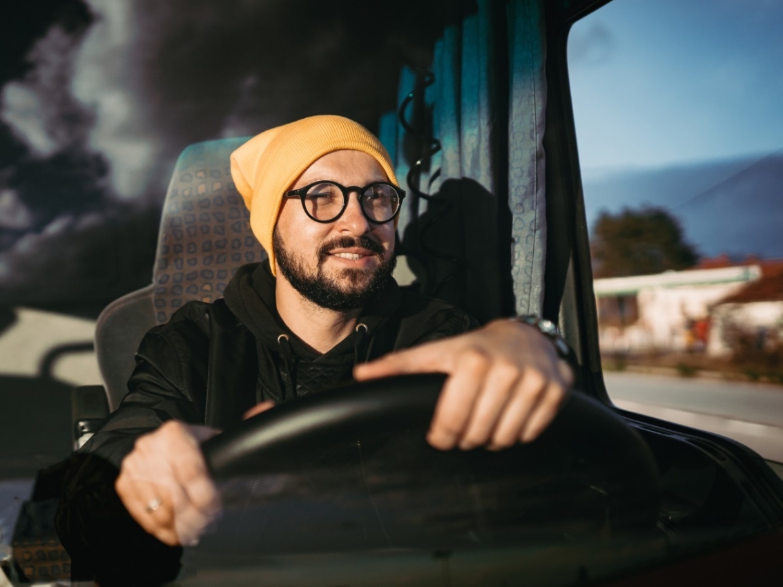 man driving truck