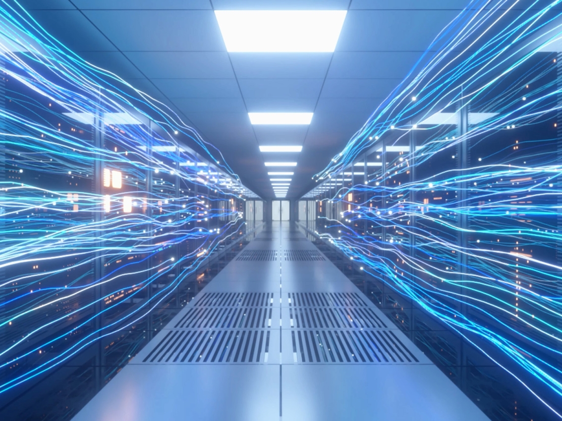 data center with moving lights