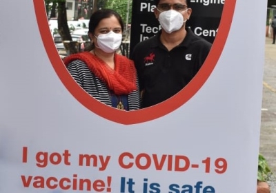 Sign showing where to receive the COVID-19 vaccine shot