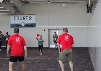 Cummins participating in dodgeball at the ISC Corporate Challenge.