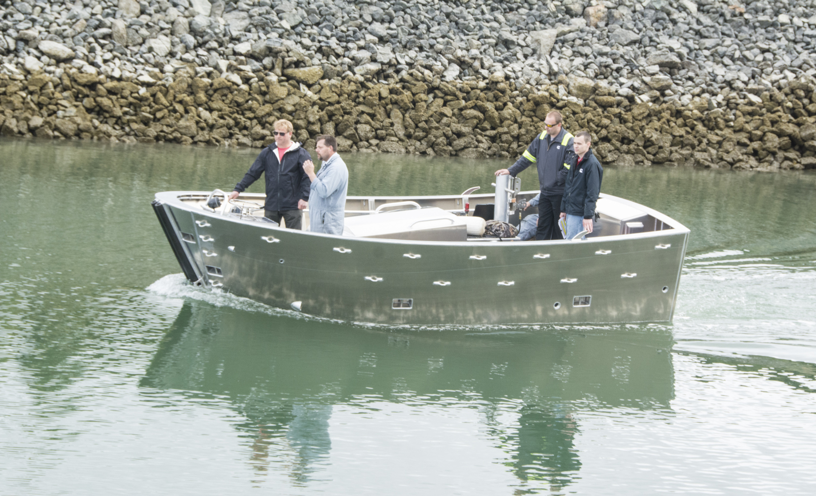 new skiff headed out for sea trials with Cummins and Rozema reps