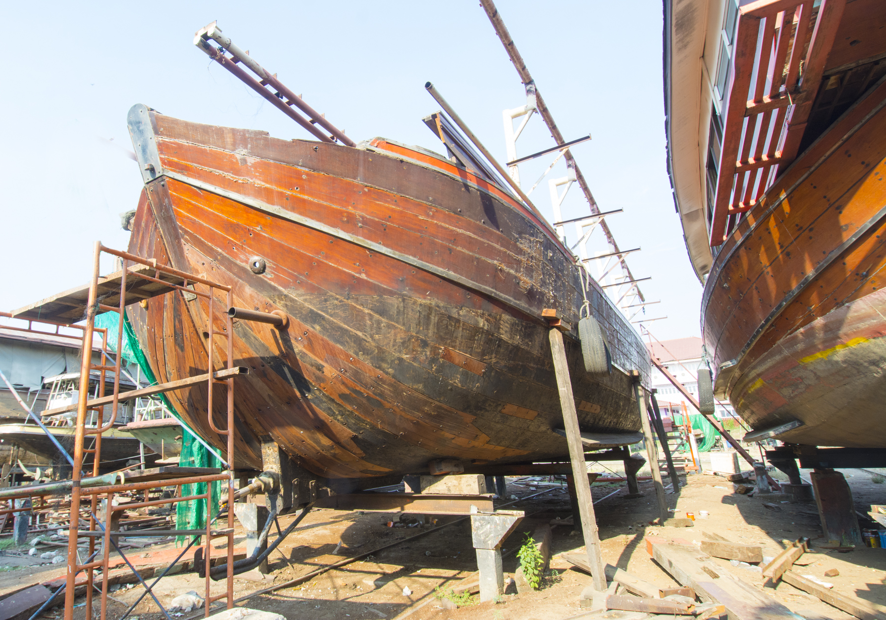 The teak barge is in for a rebuild and a new Cummins engine. 