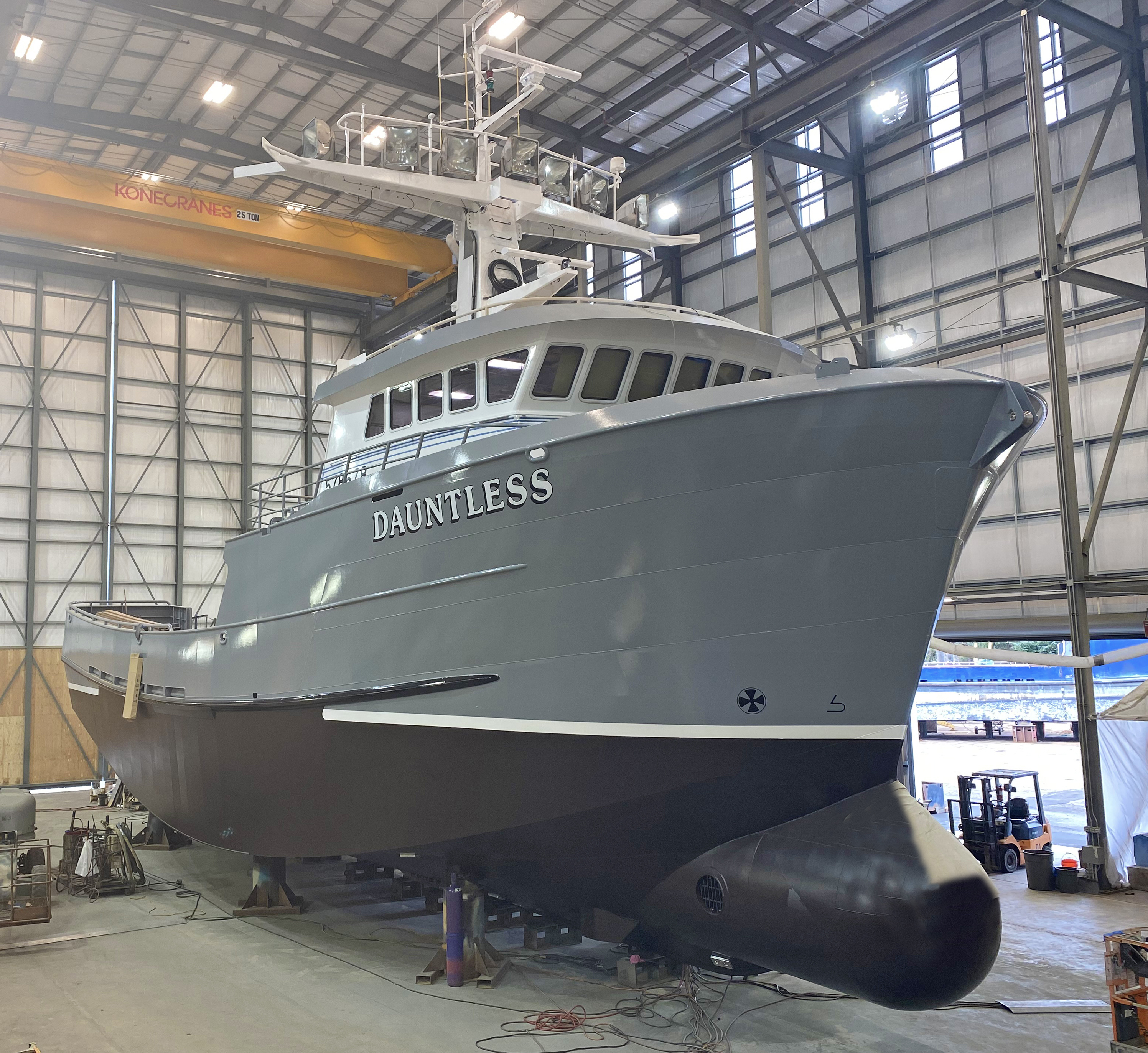 The renamed Dauntless ready for launch at Fred Wahl Marine