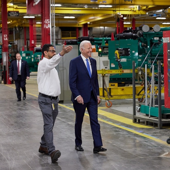 President Joe Biden visits a Cummins plant in Fridley, MN