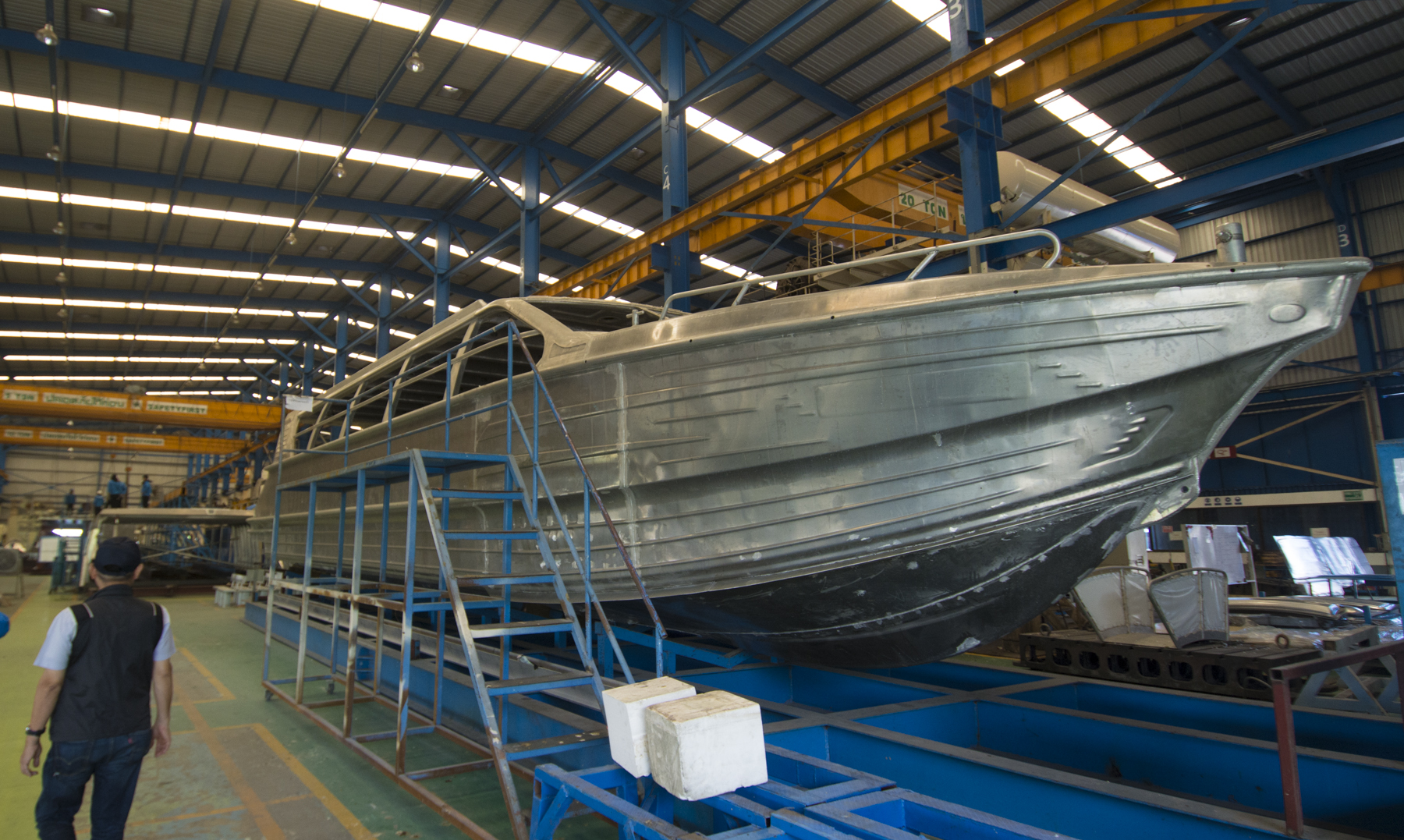 Another of the 19-meter mono-hulls taking shape in the shop. 