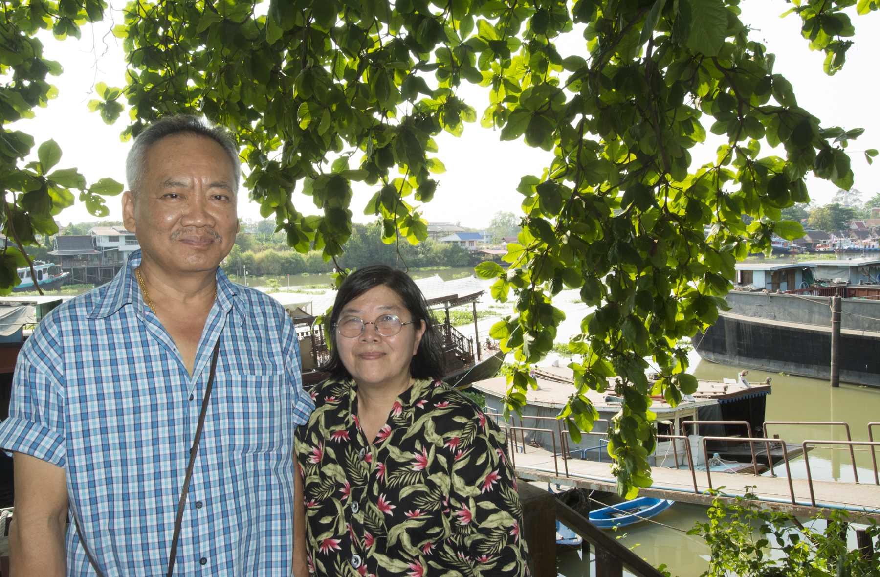 Khun Chatchawarl and his wife Khun Samorntip at their shipyard beside the Chao Phraya River at Ayutthaya, Thailand.