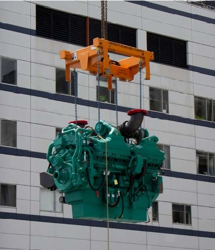 Cummins QSK60 lifted to the plant room on the hospital roof