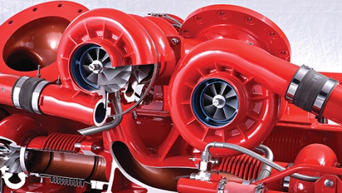 Cummins QSK60 engine - cutaway of turbos