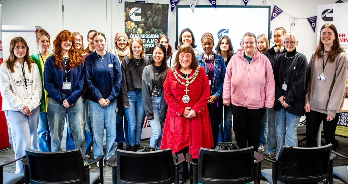 Cllr Jan Cossins, Mayor of Darlington, celebrating International Women's Day at Cummins