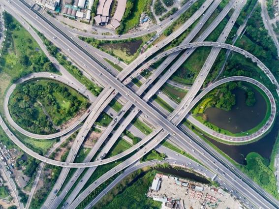 Overhead view of busy interstate