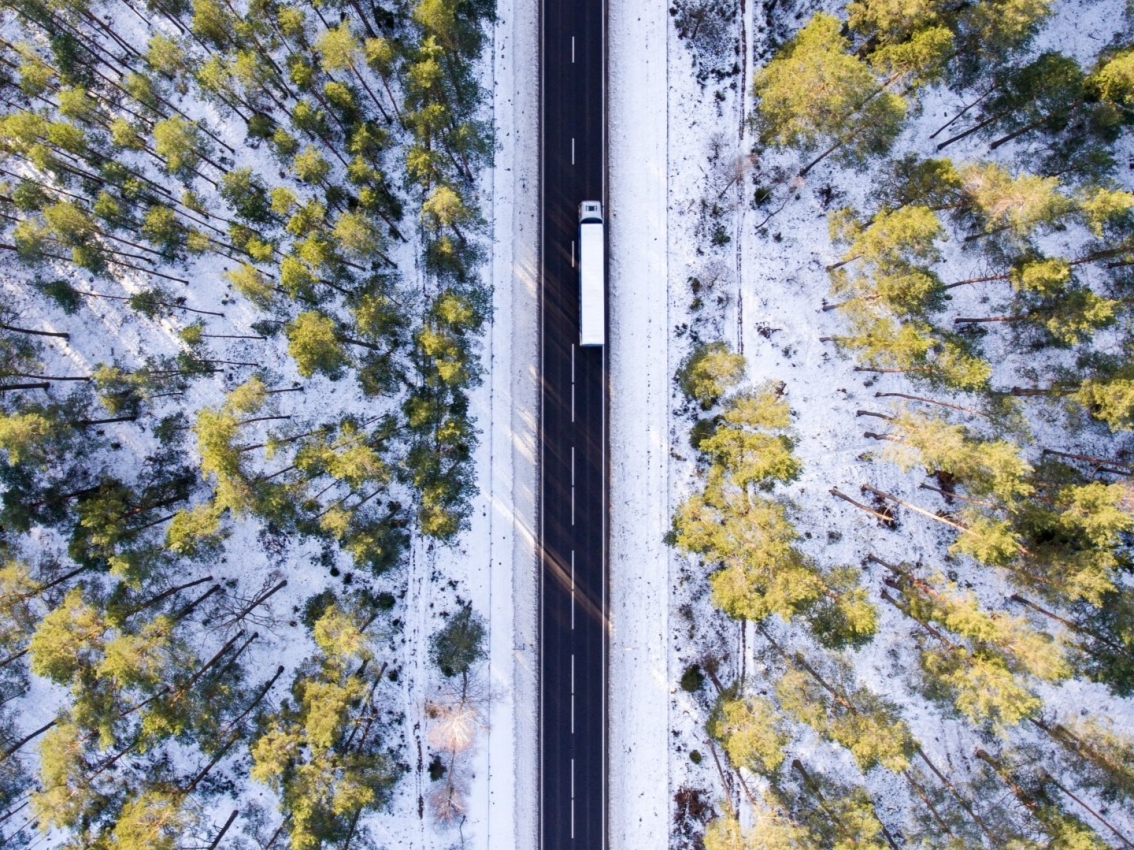 truck driving on road